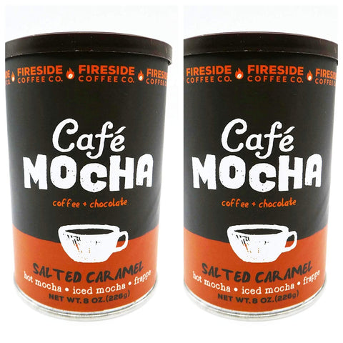 Fireside Coffee Company - Cafe Mocha Salted Caramel - Two Pack - Hot Mocha - Iced Mocha - Frappe - Two 8 oz Canisters