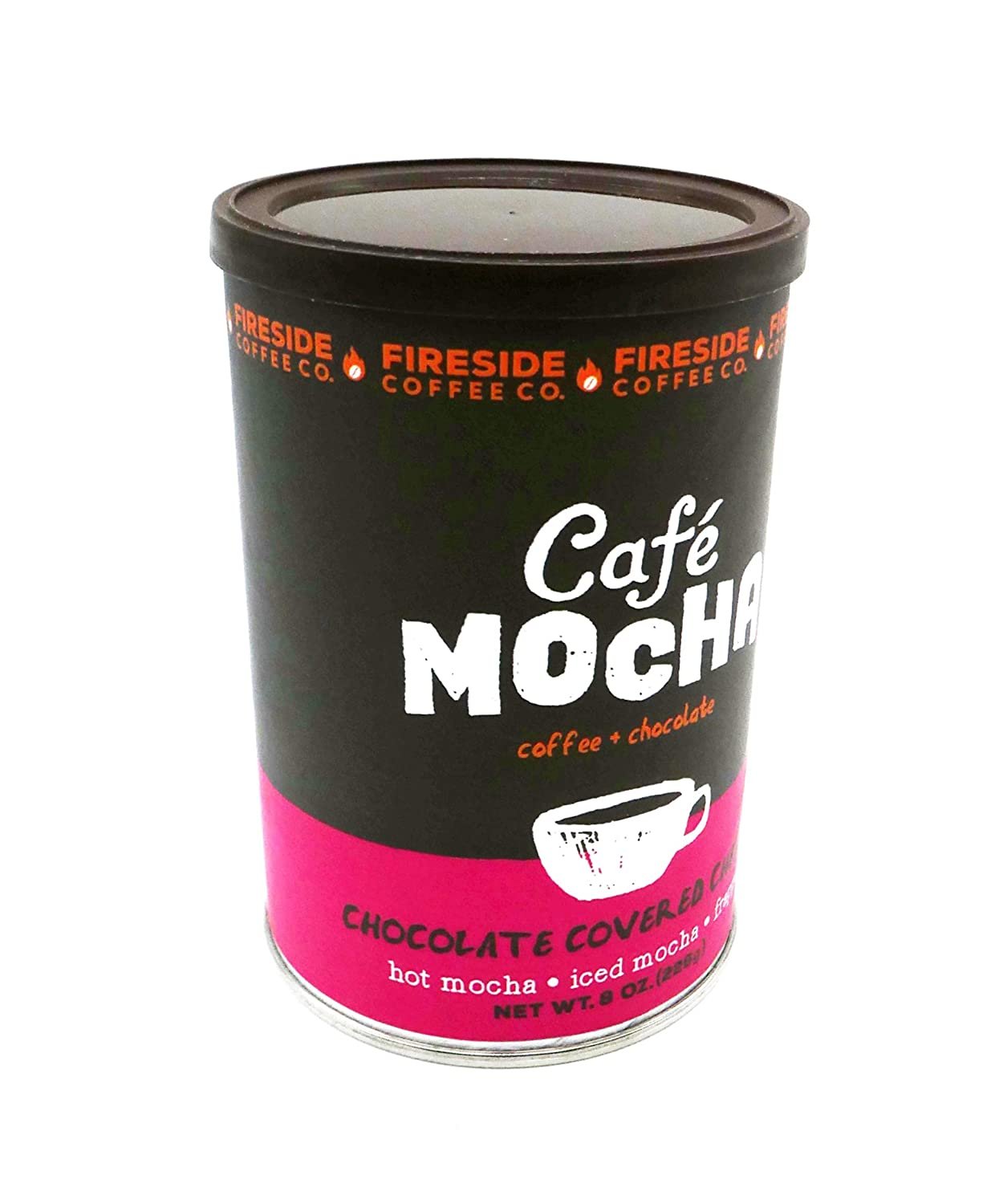 Fireside Coffee Company - Cafe Mocha Chocolate Covered Cherry 8 oz Canister - Hot Mocha - Iced Mocha - Frappe - Chocolate Covered Cherry