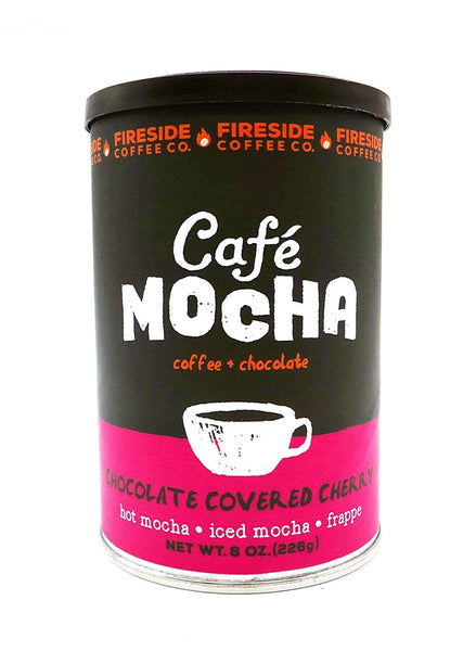 Fireside Coffee Company - Cafe Mocha Chocolate Covered Cherry 8 oz Canister - Hot Mocha - Iced Mocha - Frappe - Chocolate Covered Cherry