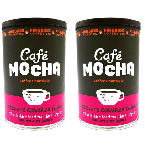 Fireside Coffee Company - Cafe Mocha Chocolate Covered Cherry -Two Pack - Hot Mocha - Iced Mocha - Frappe - Two 8 oz Canisters