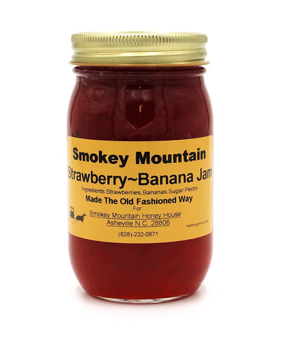 Smokey Mountain Honey House Strawberry Banana Jam - Sweet Gourmet Fruit Spread Made with Fresh & All Natural Ingredients - Tasty All-In-One Sandwich Condiment - Made the Old Fashioned Way - 16 oz