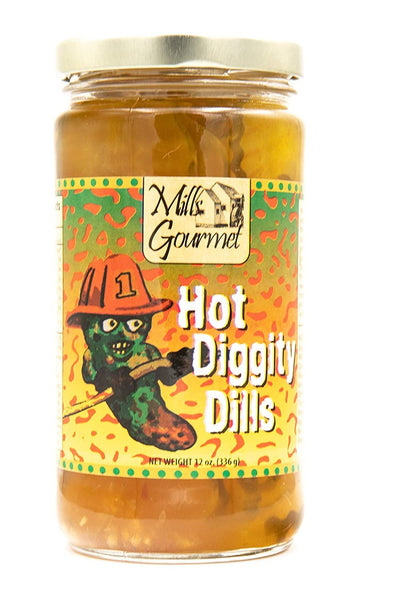 Mills Gourmet Hot Diggity Dills | With Flavors of Chilli Peppers and Crisp Cucumbers | All Natural and Fresh Ingredients - 12 oz Jar