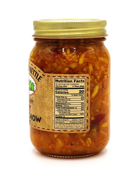 The Dutch Kettle Hot Chow Chow - Homestyle Gourmet Mildly Spicy Pickled Relish Made with Fresh Cabbage, Peppers, Onions, Spices, & Flavorful All-Natural Ingredients - Handcrafted & Amish-Made - 16 oz