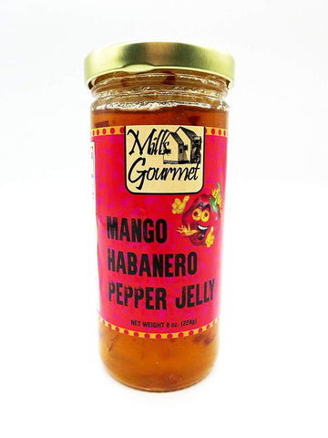 Mills Gourmet Mango Habanero Pepper Jelly - 8oz Jar - Sweet & Spicy - Ultimate Flavor Filled - Spread - Mango Habanero Pepper Jelly