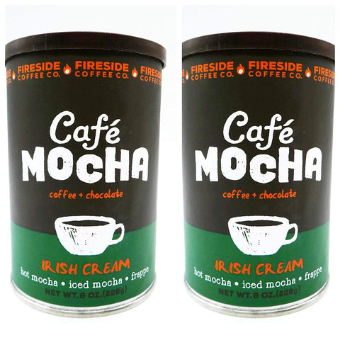 Fireside Coffee Company - Cafe Mocha Irish Cream - Two Pack - Hot Mocha - Iced Mocha - Frappe - Two 8 oz Canisters