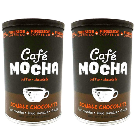 Fireside Coffee Company - Cafe Mocha Double Chocolate - Two Pack - Hot Mocha - Iced Mocha - Frappe - Two 8 oz Canisters