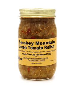 Smokey Mountain Honey House Green Tomato Relish - Colorful All Natural Gourmet Condiment - Sweet & Sour Taste Made Simple with Fresh Veggies - Unique & Homestyle - Made The Old Fashioned Way - 16 oz