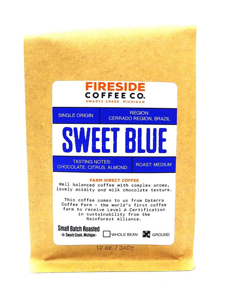 Fireside Coffee Company - Sweet Blue Coffee - 12 oz Bag- Farm Direct - Single Origin - Chocolate, Citrus, Almost - Roast: Medium - Small Batch Roasted: Ground - Sweet Blue