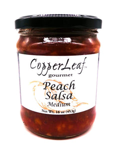 CopperLeaf Gourmet Peach Salsa - Medium | Handcrafted with Tomatoes, Onions, Peaches and a Hint of Lime | All Natural and Fresh Ingredients - 16 oz Jar (453 g)