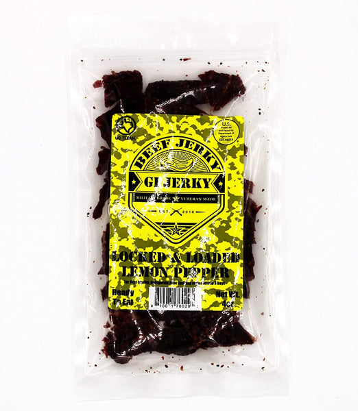 GI Jerky Beef Jerky - Locked & Loaded Lemon Pepper - Veteran Owned - Made in the USA - Savory Blend of Lemon Pepper Loaded with Serious Military Grade Flavorings that will Blow You Away - 4 oz