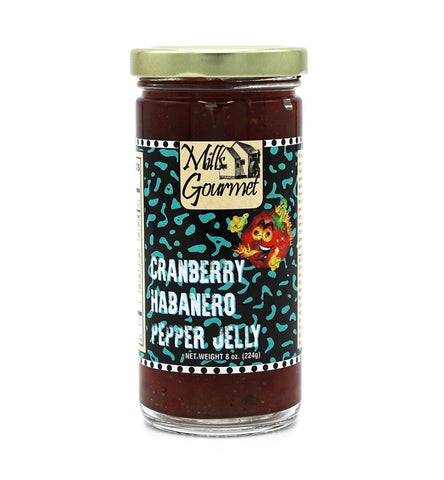 Mills Gourmet Cranberry Habanero Jelly - Bursting with Flavors of Spicy Habanero Peppers, Sweet Red Bell Peppers, and Cranberries - Made with Real Fruit and Veggies - 8 oz Jar (224 g)