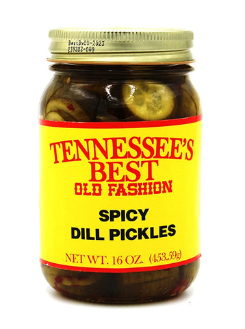 Tennessee’s Best Spicy Dill Pickles - Handcrafted with Simple Ingredients - Fresh Cucumbers, Red Pepper, and Turmeric - All Natural - Gluten Free - Small Batch Made - 16 oz Jar (453 g)