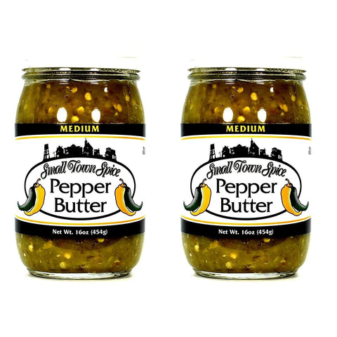 Deep Fork Small Town Spice Medium Pepper Butter - Two Pack - Medium Pepper Spread with Green Bell & Jalapeno Peppers - Relish, Dip, Rub, or Condiment - Two 16 oz Jars (454g)