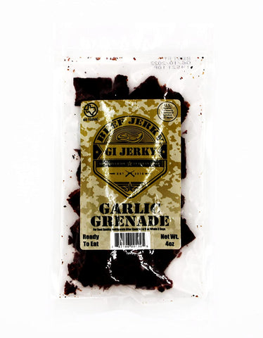 GI Jerky Beef Jerky - Garlic Grenade - Veteran Owned - Made in the USA - Premium Blend of Garlic & Black Pepper - Serious Military Grade Flavor that will Explode in your Mouth like a Grenade - 4 oz